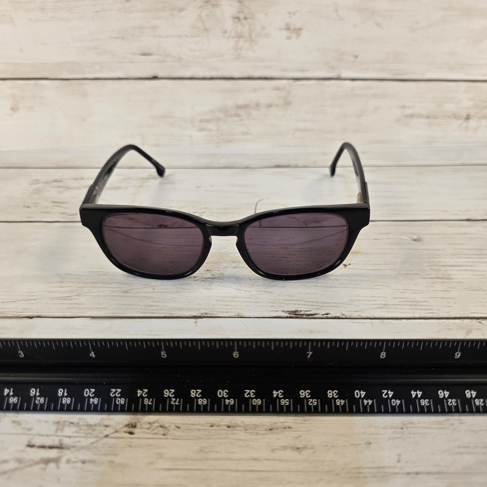 Enchant Black Rectangular Sunglasses with Metallic Temple Logo Detail